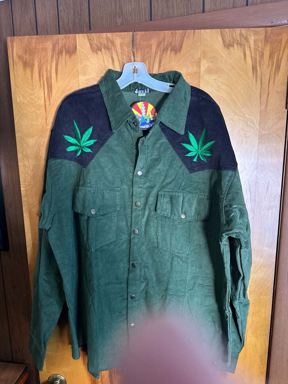 SPRING SALE! Jayli Spicoli Corduroy Snap Western Shirt with Cannabis Leaf